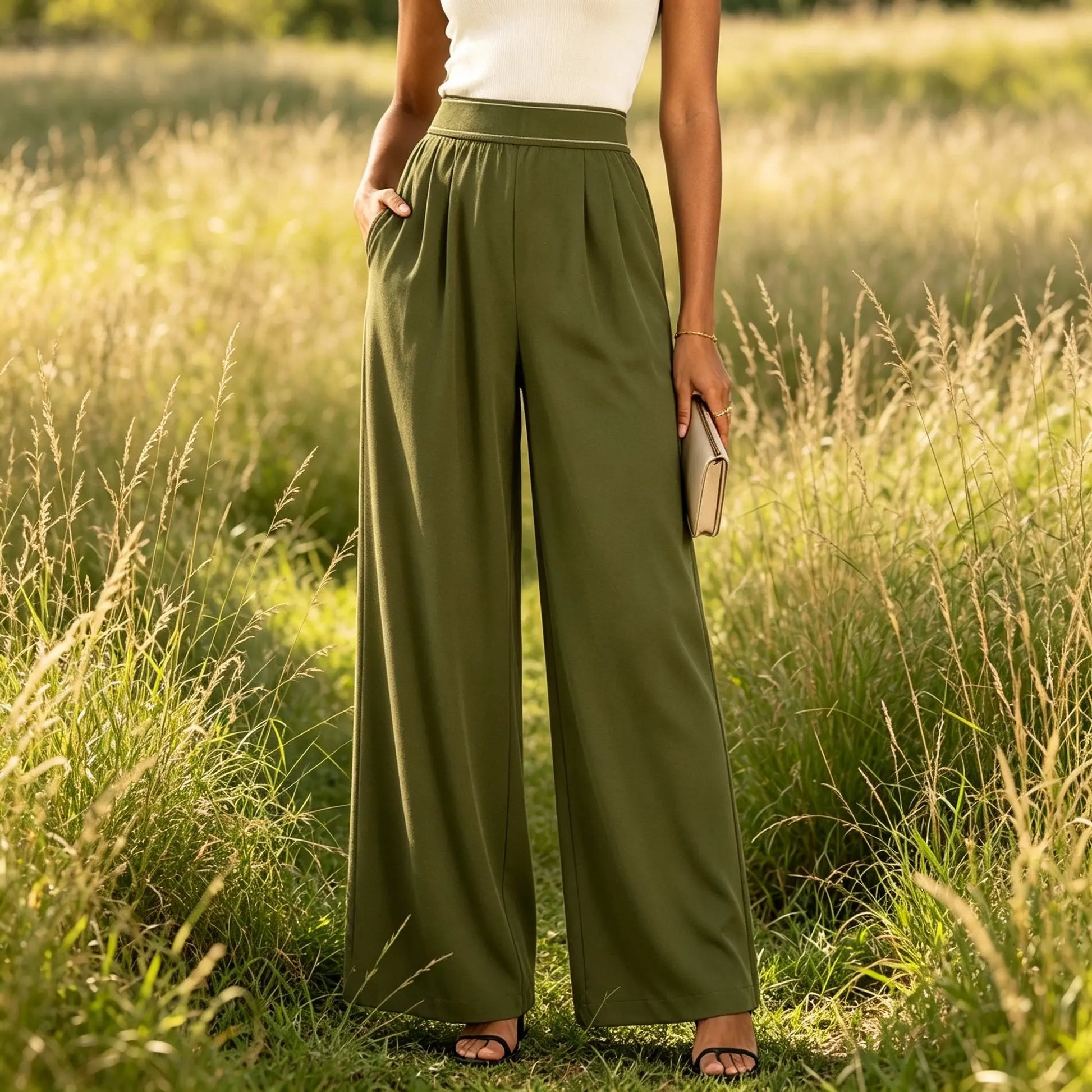 Women'S Stretch High-Waisted Wide-Leg Outdoor Trousers - American Retro, Loose Straight-Tube, Smooth, Soft, Lightweight, Quick-Drying, Breathable, Fit for Casual Daily Summer Sports Wear