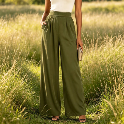 Women'S Stretch High-Waisted Wide-Leg Outdoor Trousers - American Retro, Loose Straight-Tube, Smooth, Soft, Lightweight, Quick-Drying, Breathable, Fit for Casual Daily Summer Sports Wear