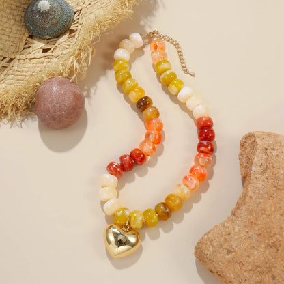 Y2K Chunky Heart Necklace for Women Colorful Acrylic Beaded Choker Cute Boho Puff Heart Statement Jewelry for Gift