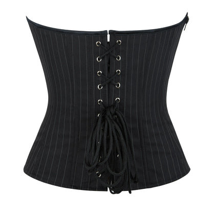 Overbust Corset Top Bustier Striped Padded Strapless Women Bodysuit Slimming Shapewear Suitable for Costume Party Halloweenwomen'S Striped Blazer-Style Boned Corset Top Built-In Underwire Cups Side-Zip Slimming Shapewear Costume 547-D