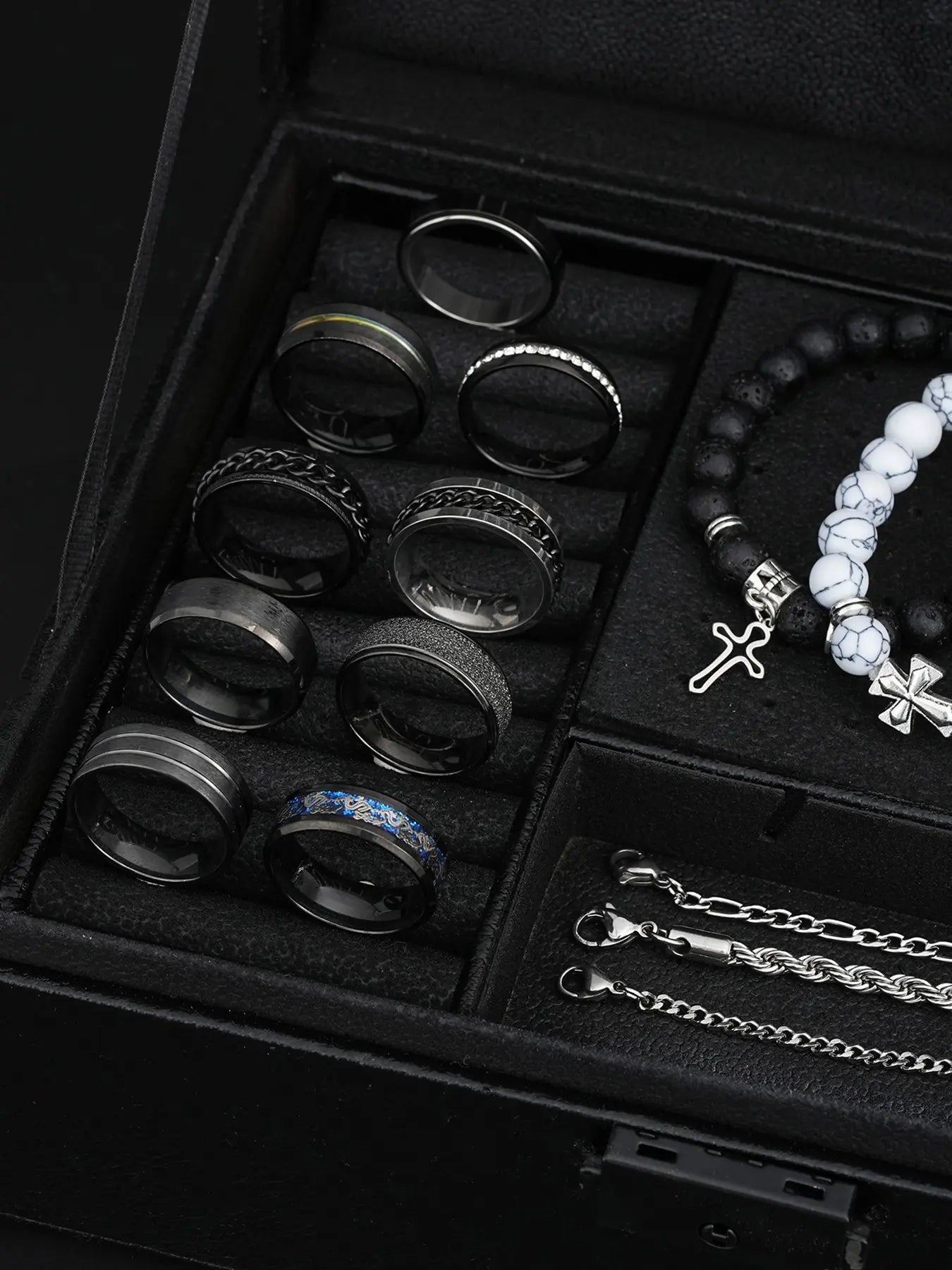 21-Piece Stainless Steel Jewelry Set for Men, Casual Punk Cross Pendant Necklace, Cuban Chain Set, Chain Bracelet, Ring Set, Perfect Gift for Dates
