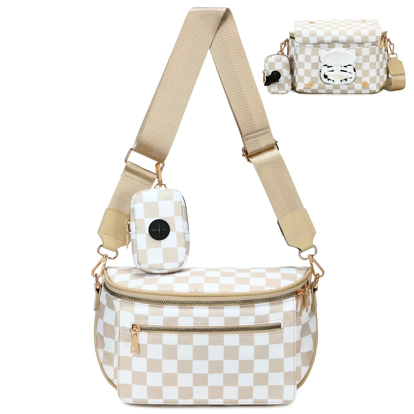 Eslcorri Small Crossbody Bag for Women – Nylon Mini Travel Bag with Wipes Dispenser, Lightweight Fanny Pack for Daily Use & Baby Care, Adjustable Crossbody Shoulder, Casual Commuter Bag