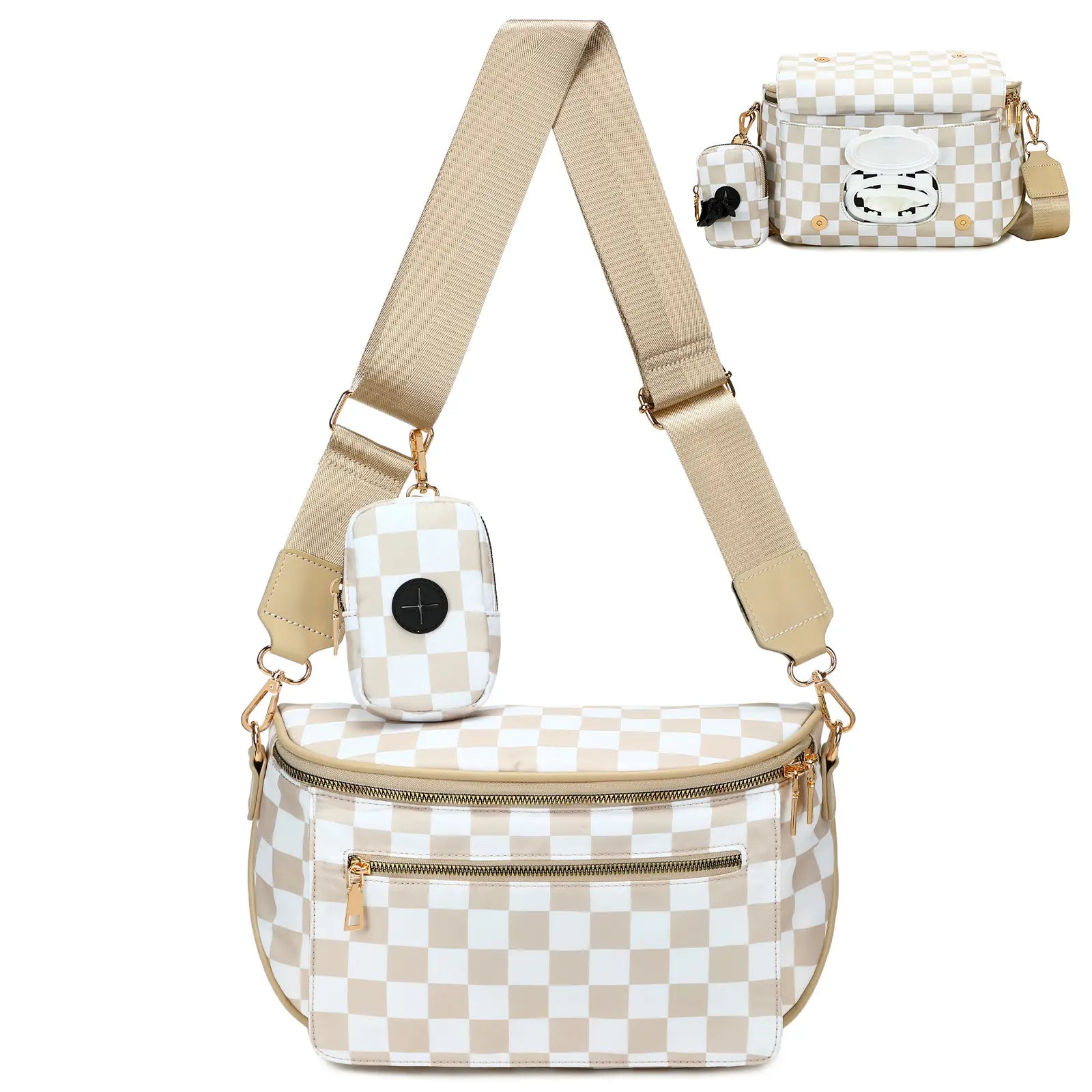 Eslcorri Small Crossbody Bag for Women – Nylon Mini Travel Bag with Wipes Dispenser, Lightweight Fanny Pack for Daily Use & Baby Care, Adjustable Crossbody Shoulder, Casual Commuter Bag