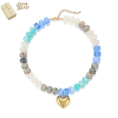 Y2K Chunky Heart Necklace for Women Colorful Acrylic Beaded Choker Cute Boho Puff Heart Statement Jewelry for Gift
