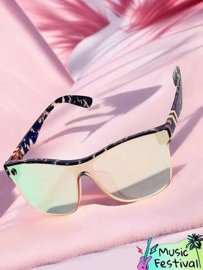 Tortoise Shell Pattern Flat Top Sunglasses for Women, Sun Protection Sunglasses for Men, Trends 2025 for Outdoor Activities Back to School Fall Streetwear Mascs