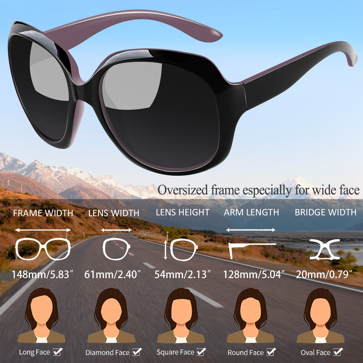 Stylish Polarized Sunglasses for Women - UV Protection & Chic Wide Frame in Black Purple! 🌞🕶️ #SummerVibes #FashionAccessories