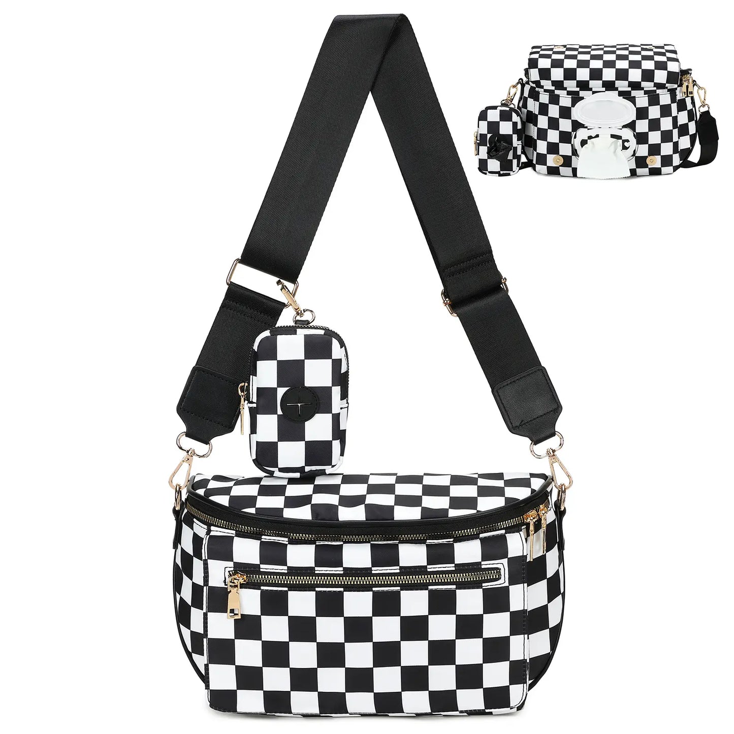 Eslcorri Small Crossbody Bag for Women – Nylon Mini Travel Bag with Wipes Dispenser, Lightweight Fanny Pack for Daily Use & Baby Care, Adjustable Crossbody Shoulder, Casual Commuter Bag