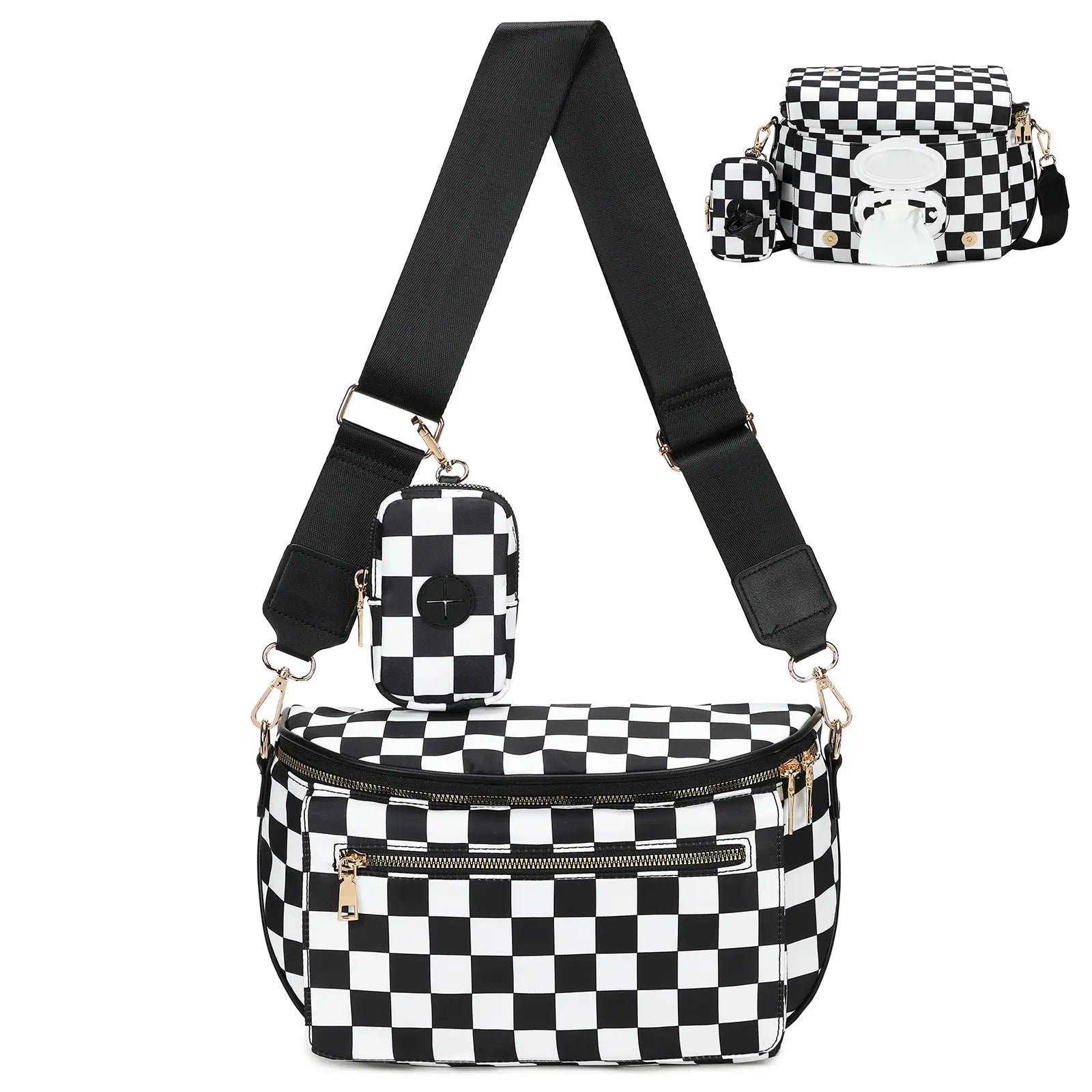Eslcorri Small Crossbody Bag for Women – Nylon Mini Travel Bag with Wipes Dispenser, Lightweight Fanny Pack for Daily Use & Baby Care, Adjustable Crossbody Shoulder, Casual Commuter Bag