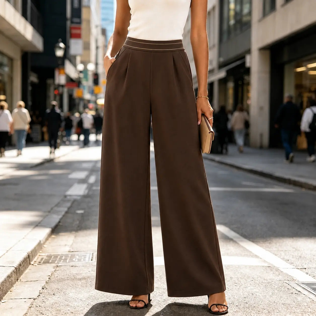 Women'S Stretch High-Waisted Wide-Leg Outdoor Trousers - American Retro, Loose Straight-Tube, Smooth, Soft, Lightweight, Quick-Drying, Breathable, Fit for Casual Daily Summer Sports Wear