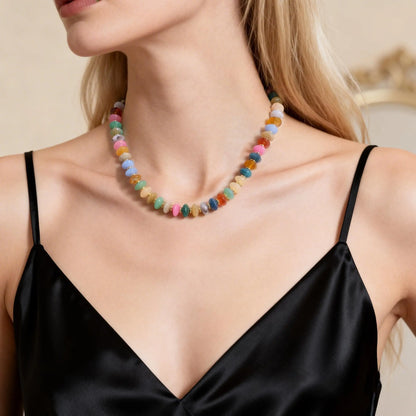 Colorful Resin Beaded Choker Trendy Boho Statement Summer Vacation Necklace for Women