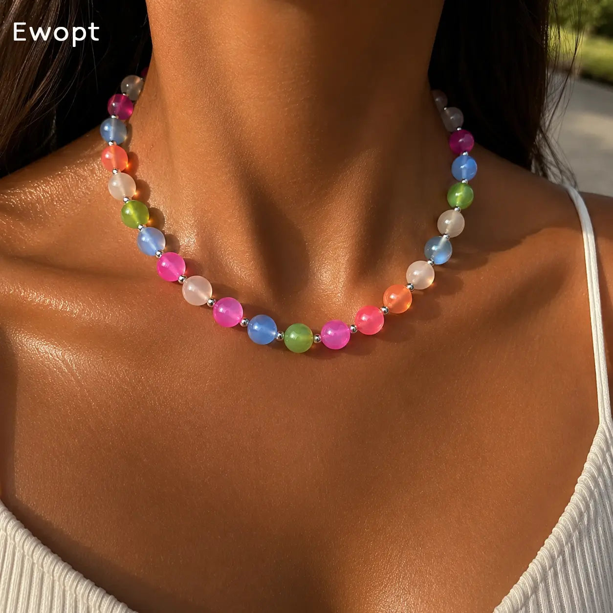 Ewopt Dopamine Resin Choker - UV Reactive, Waterproof Stainless Steel Statement Bead Piece - Summer Stackable Costume Jewelry, Dopamine Necklaces, Resin Necklaces