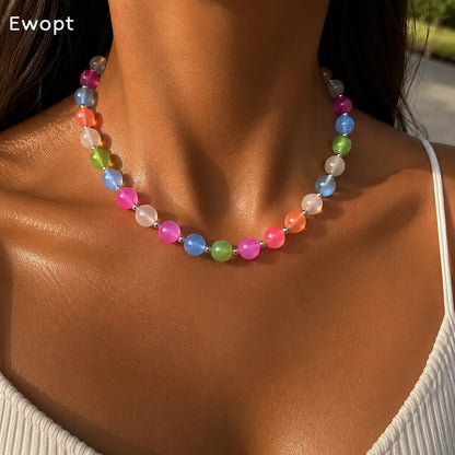 Ewopt Dopamine Resin Choker - UV Reactive, Waterproof Stainless Steel Statement Bead Piece - Summer Stackable Costume Jewelry, Dopamine Necklaces, Resin Necklaces